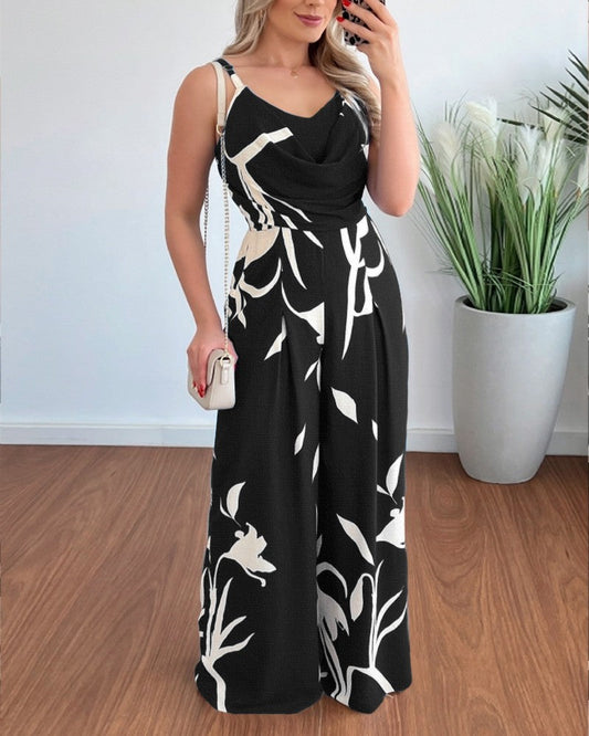 Women Elegant cut jumpsuit with draping details and floral pattern Ivyshape