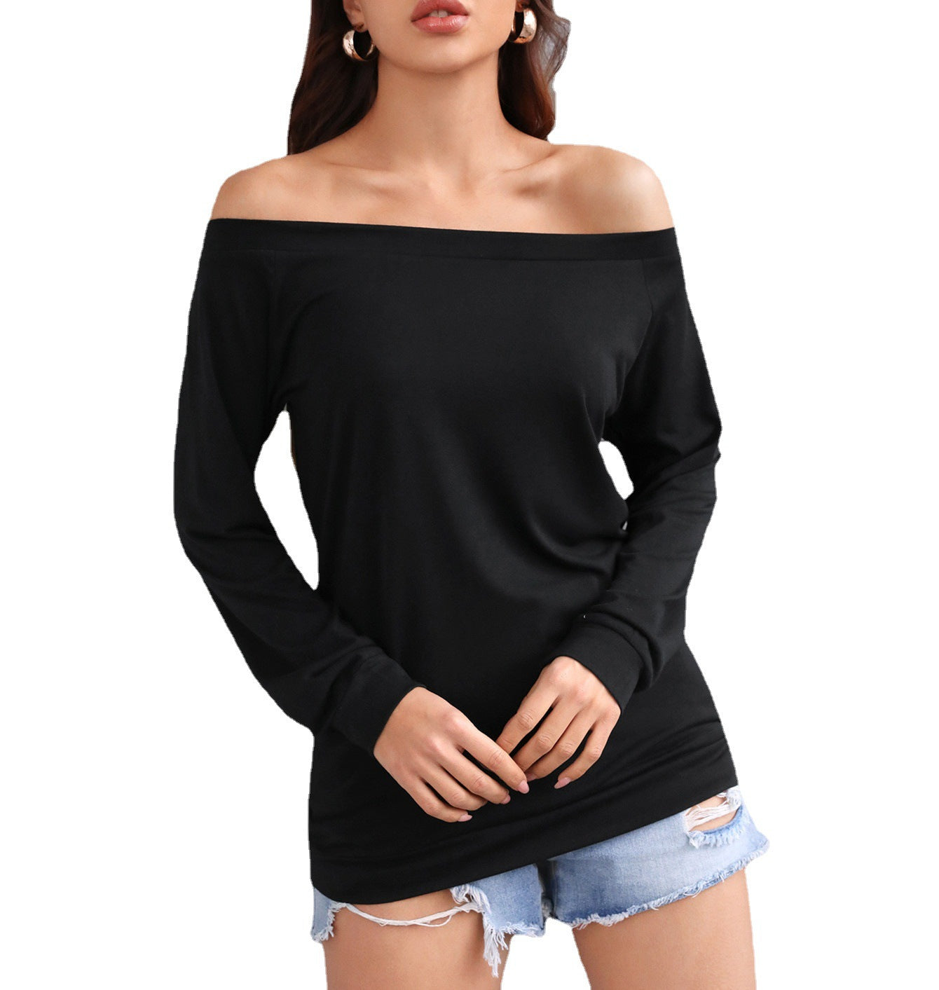 Ladies Off-Shoulder Long Sleeve Shirt Ivyshape