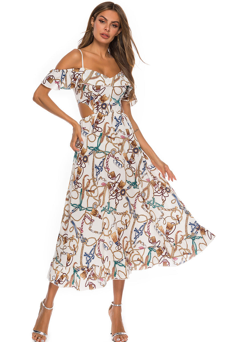 Women's midi dress with floral cut-outs and voluminous sleeves Ivyshape