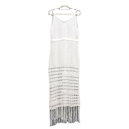 Ladies airy beach dress with fringes and tie belt Ivyshape