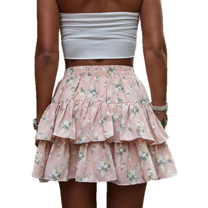 Women's Ruffle Shirt Floral Mini Skirt Ivyshape