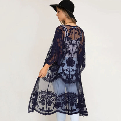Ladies Elegant Crochet Kimono with Floral Details Ivyshape