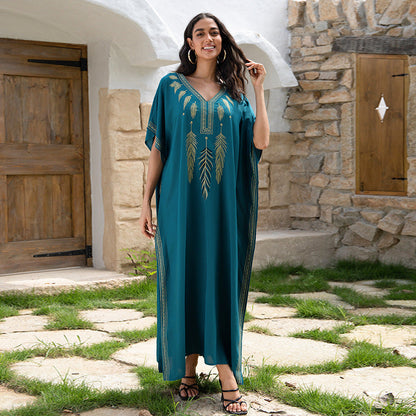 Women's airy kaftan with elegant embroidery design and side slits Ivyshape