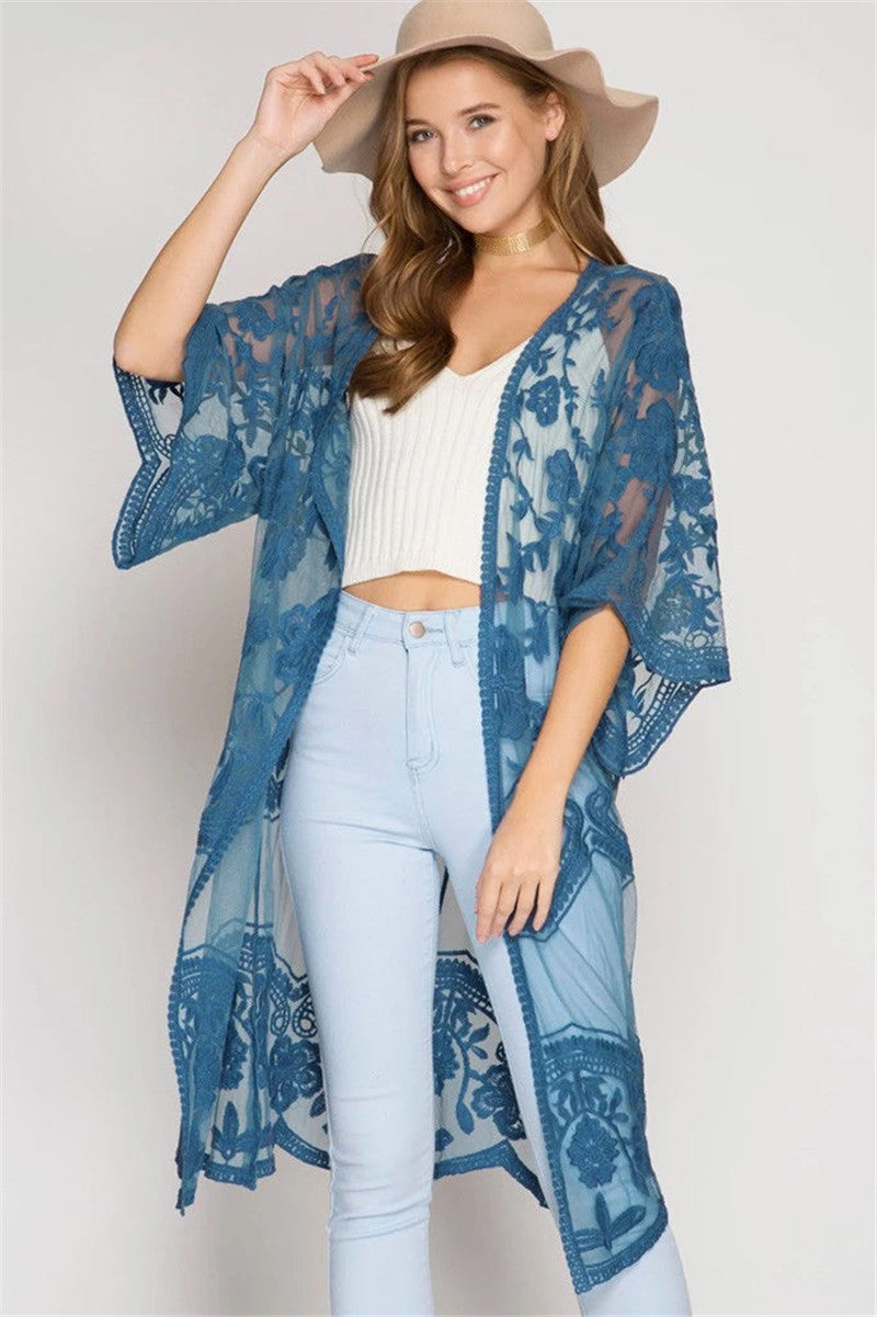 Ladies Elegant Crochet Kimono with Floral Details Ivyshape