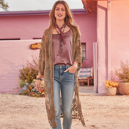 Ladies Elegant Crochet Kimono with Floral Details Ivyshape