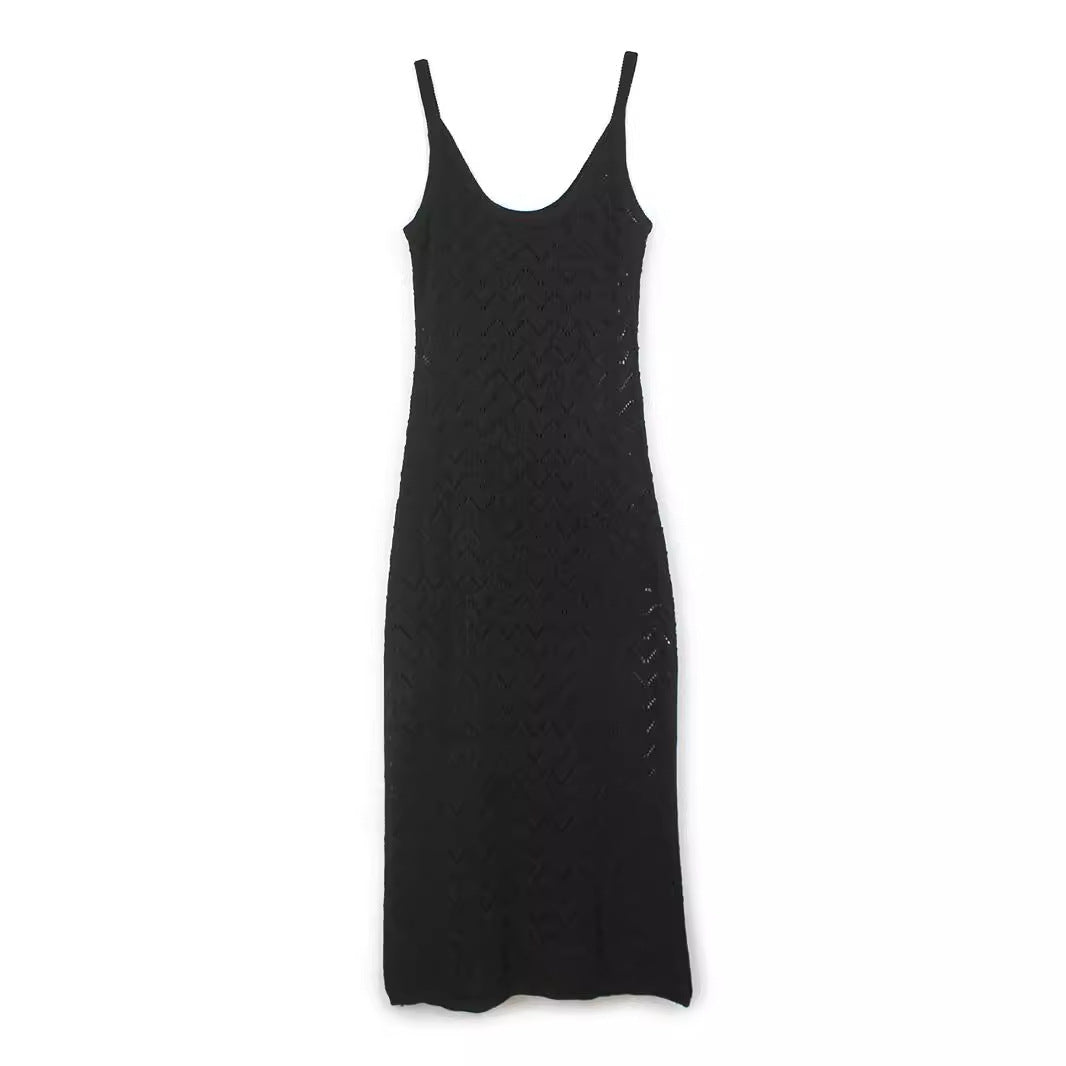 Women's maxi dress made of crocheted fabric with elegant wave design Ivyshape