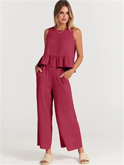 Women's casual jumper with voluminous ruffle hem and wide leg Ivyshape