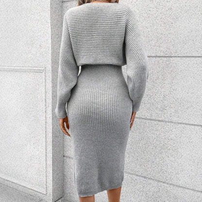 Ladies knitted dress with open shoulder design and loose fit Ivyshape