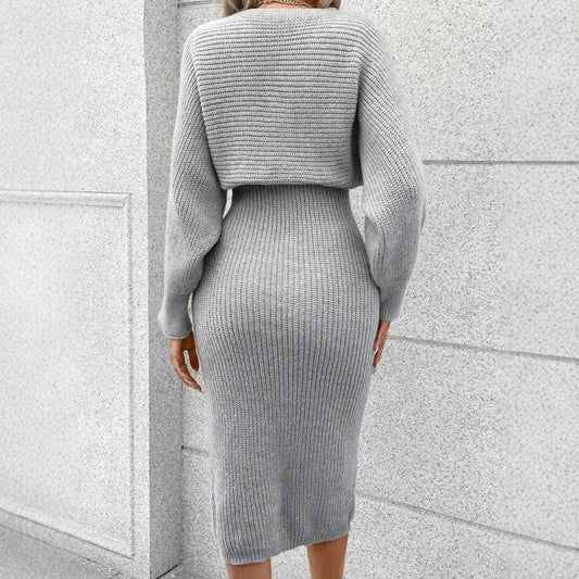 Ladies knitted dress with open shoulder design and loose fit Ivyshape