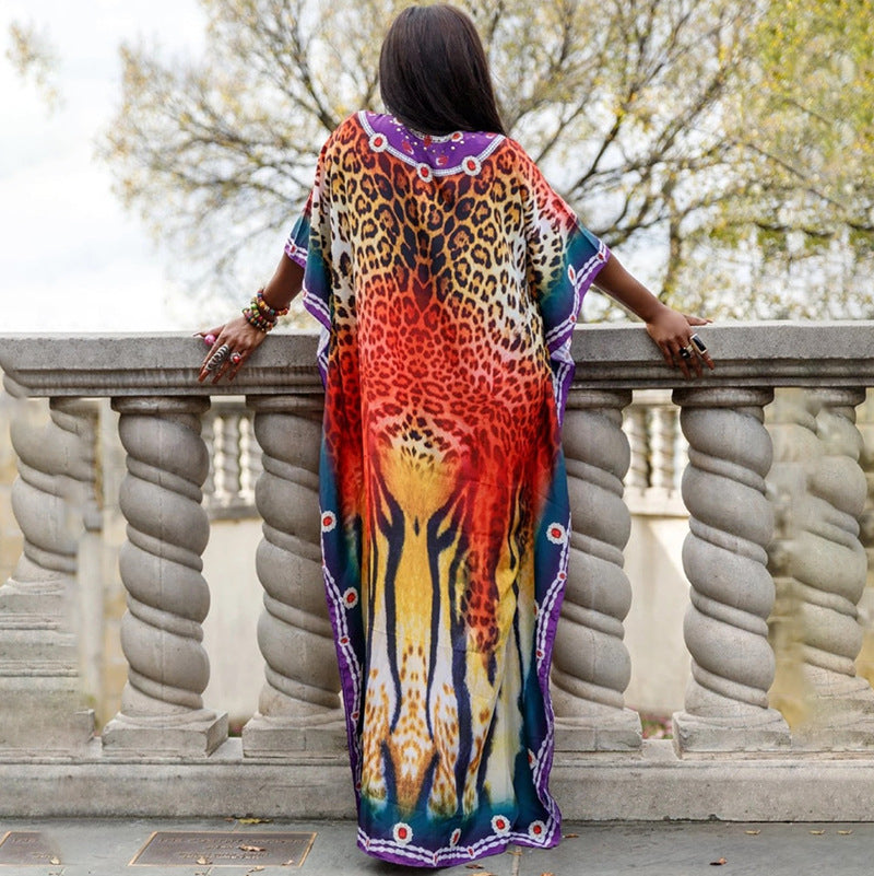 Women’s Maxi Kaftan with intricate tribal pattern and elegant V-neck Ivyshape
