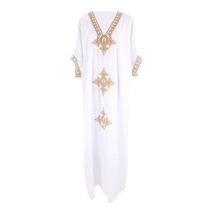 Women's Maxi Kaftan with Artistic Embroidery and Elegant V-Neck Ivyshape
