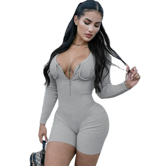 Women's Ribbed Long Sleeve Zipper Body Ivyshape