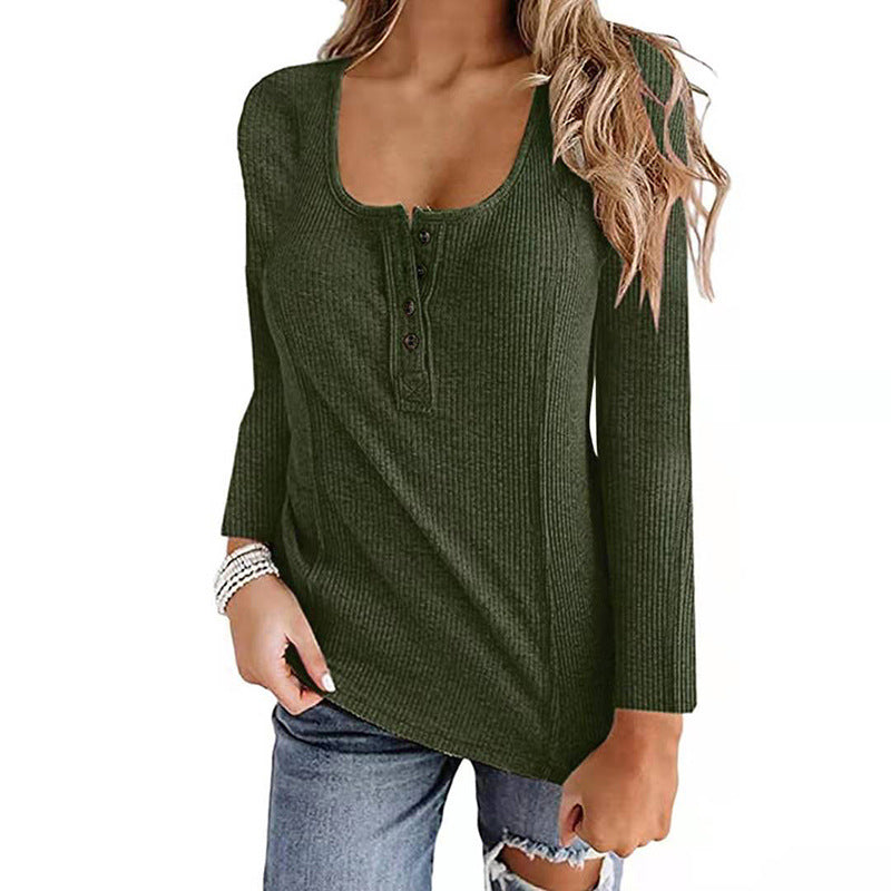 Women's long sleeve shirt with textured rib design and button placket Ivyshape
