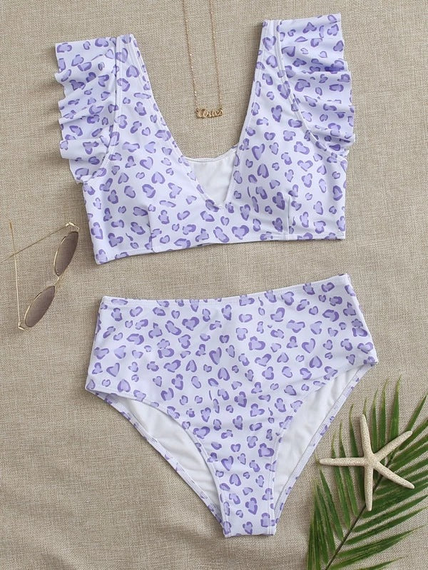 Ladies Bikini Set with elegant ruffle sleeves and high waistband Ivyshape