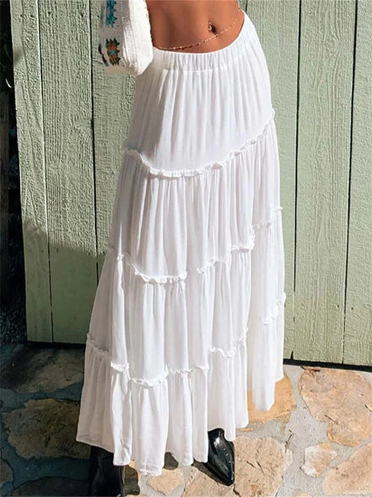 Ladies Flowing Tiered Maxi Skirt Ivyshape