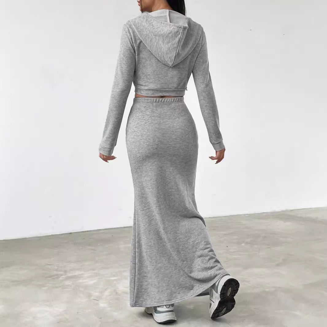 Women's Fashion Set with Hood and Long Skirt Ivyshape