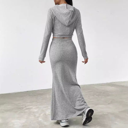 Women's Fashion Set with Hood and Long Skirt Ivyshape