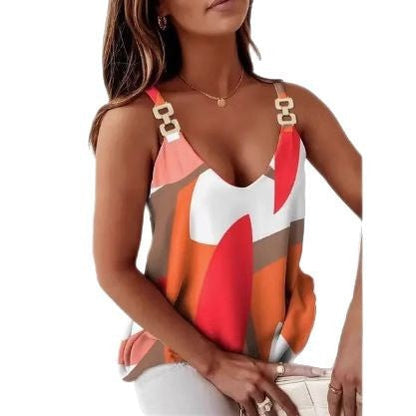 Women's striped satin cami top with statement straps Ivyshape