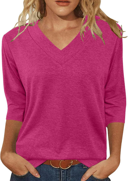 Women Relaxed Fit V-Neck Top Ivyshape