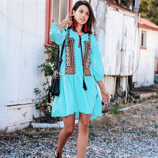 Ladies casual dress with artistic embroidery design Ivyshape