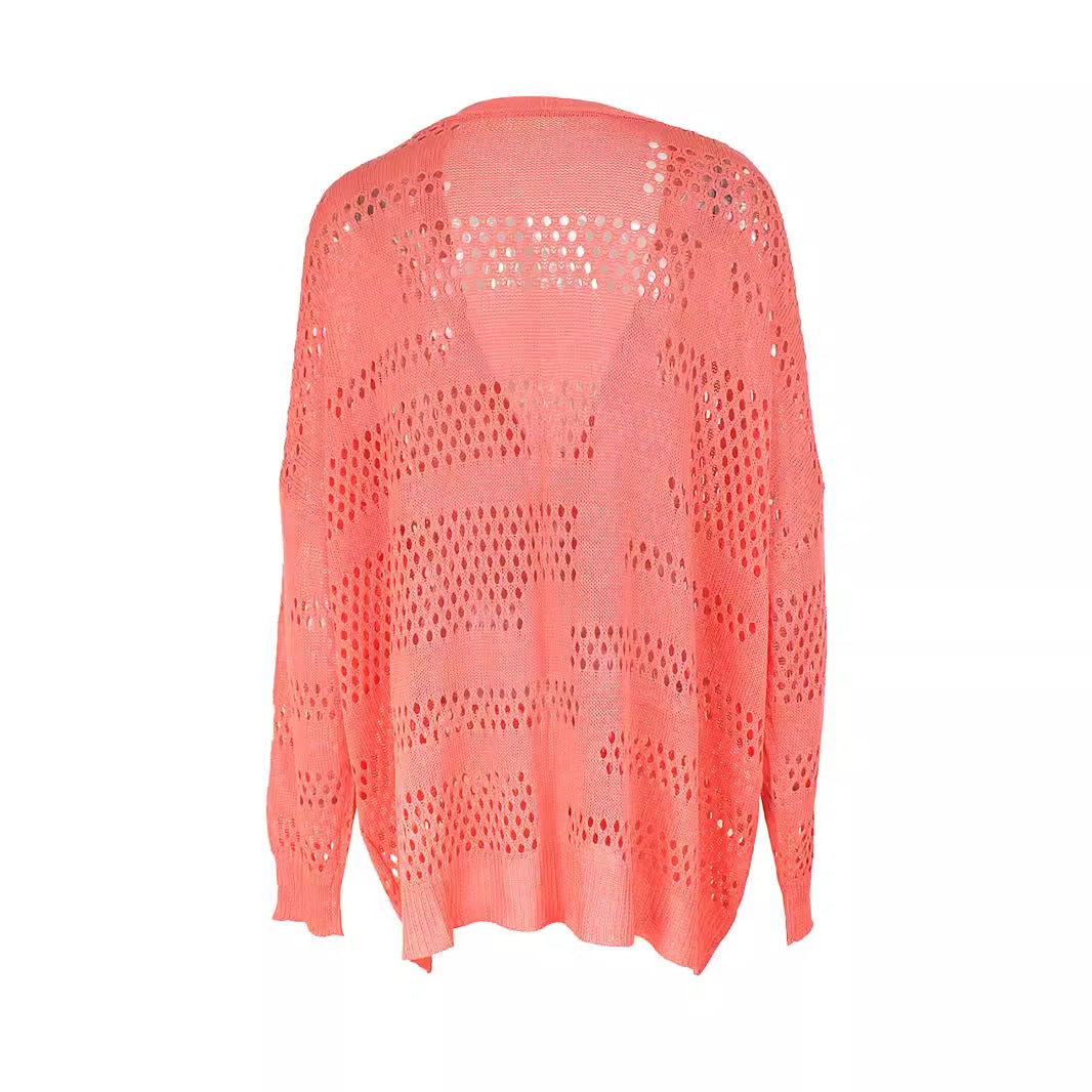 Ladies airy knitted cardigan with crochet pattern Ivyshape