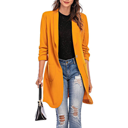 Women's long, elegant blazer with pockets and stylish cut Ivyshape