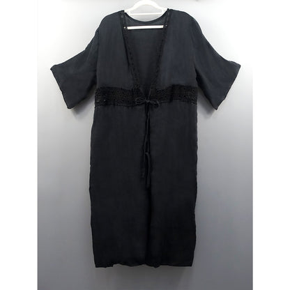 Ladies airy beach tunic with crocheted detail and tie belt Ivyshape