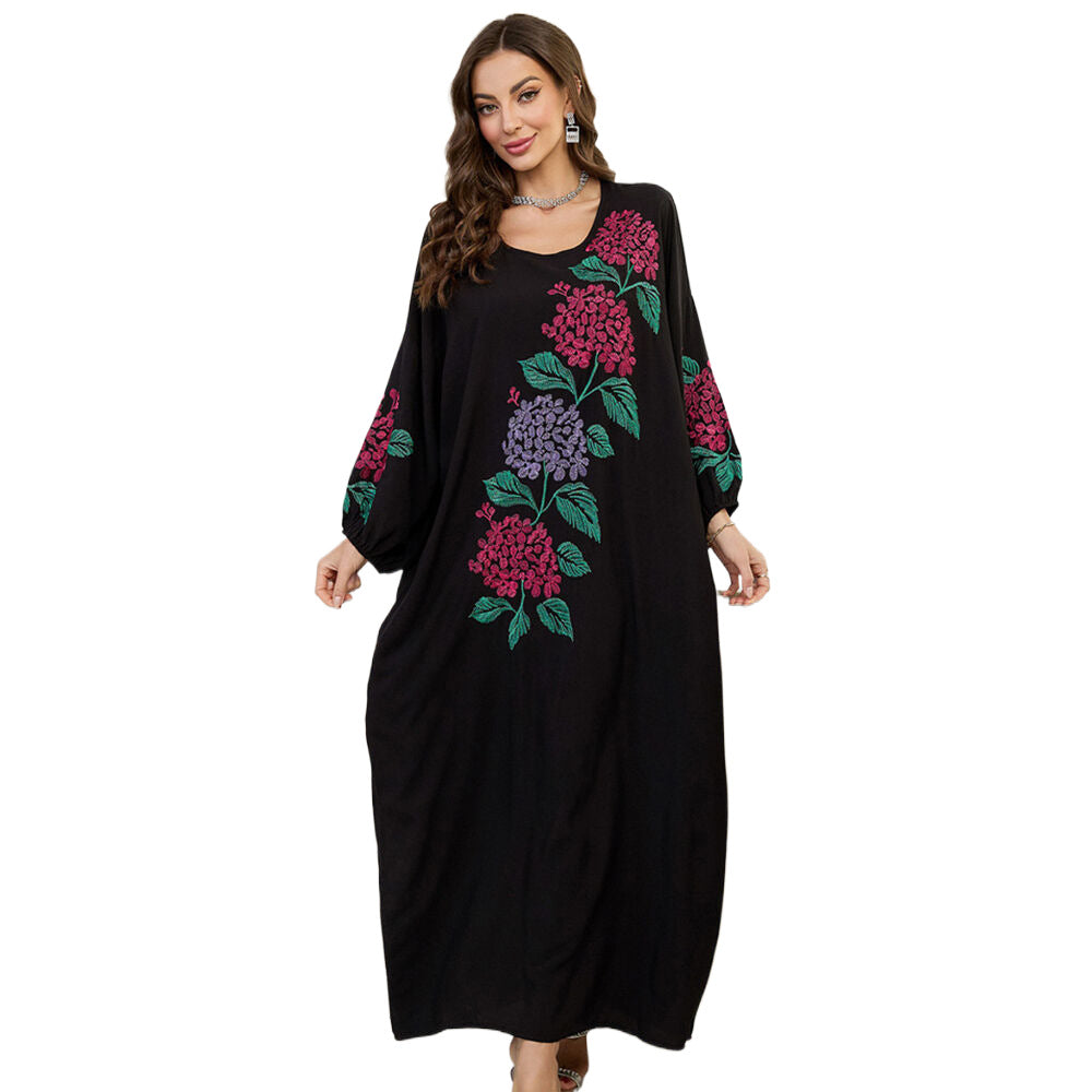 Women's Cotton Maxi Dress with Floral Embroidery Design Ivyshape
