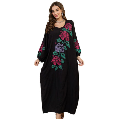 Women's Cotton Maxi Dress with Floral Embroidery Design Ivyshape