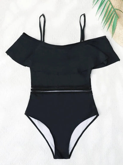 Women's One-Piece Swimsuit with Voluminous Ruffle Design and Elastic Waistband Ivyshape