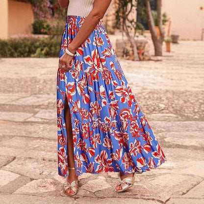 Women's Bohemian Floral Tiered Dress Maxi Skirt Ivyshape