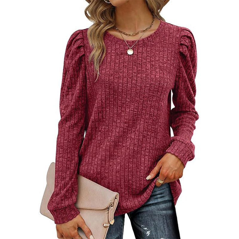 Women Structured Sweater with Puff Sleeves Ivyshape