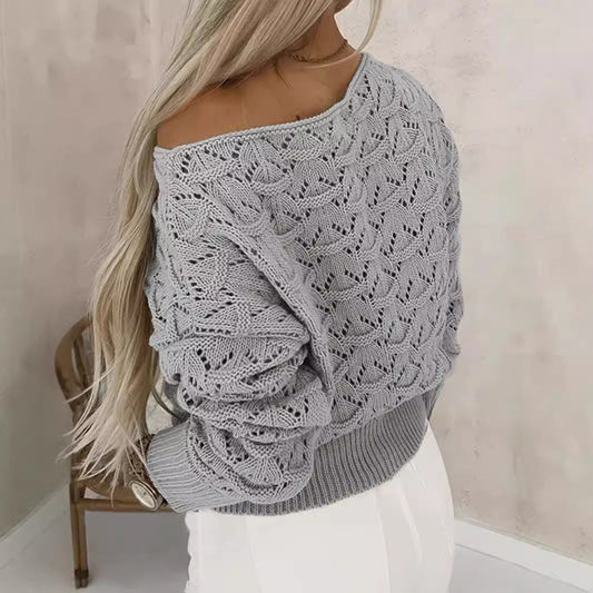Women's airy knitted pullover with romantic hole pattern Ivyshape