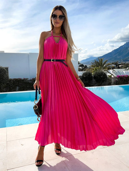 Women’s maxi dress with pleats and halter design Ivyshape
