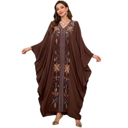 Women’s Kaftan with Artistic Embroidery and Wide Sleeves Ivyshape