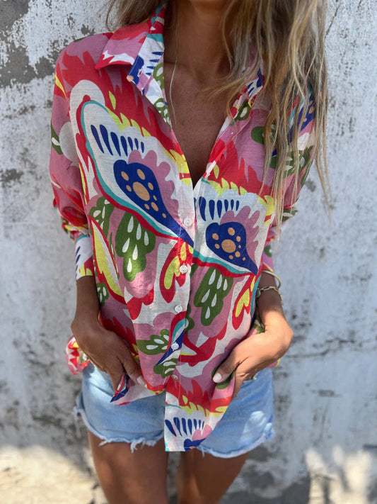 Women's Botanical Print Button-Down Shirt Ivyshape