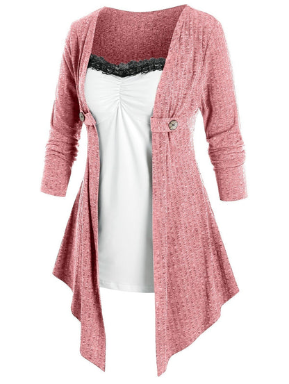 Women Open Cardigan with Asymmetrical Hem and Button Detail Ivyshape
