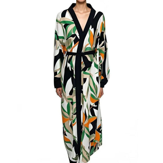 Ladies Wellness Kimono with floral design and tie belt Ivyshape