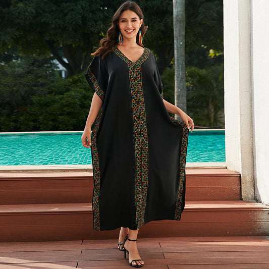 Women elegant kaftan dress with colorful embroideries Ivyshape