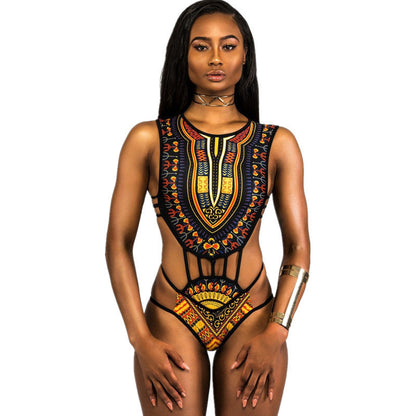 Women One-Piece Swimsuit with Creative Ethno Design and Modern Cut-Out Elements Ivyshape