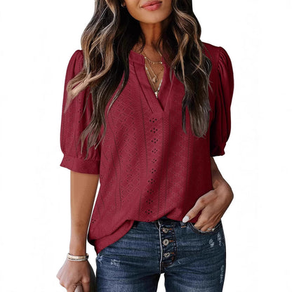 Women Puff Sleeve Lace Blouse Ivyshape