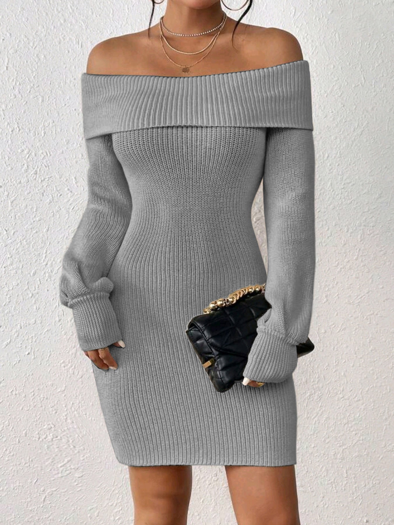 Women's knitted dress with off-shoulder design Ivyshape