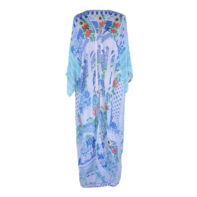Women's beach kimono with artistic patchwork design and airy sleeves Ivyshape