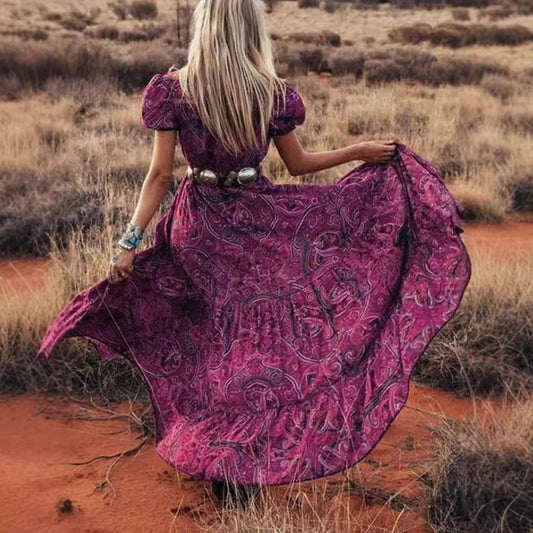 Ladies Maxidress with elegant puff sleeves and refined slit Ivyshape