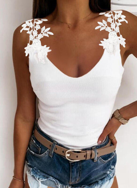 Women's Lace Detail V-Neck Tank Top Ivyshape
