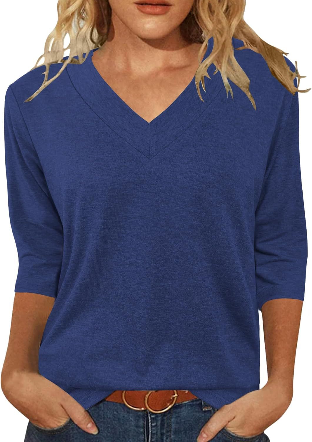 Women Relaxed Fit V-Neck Top Ivyshape