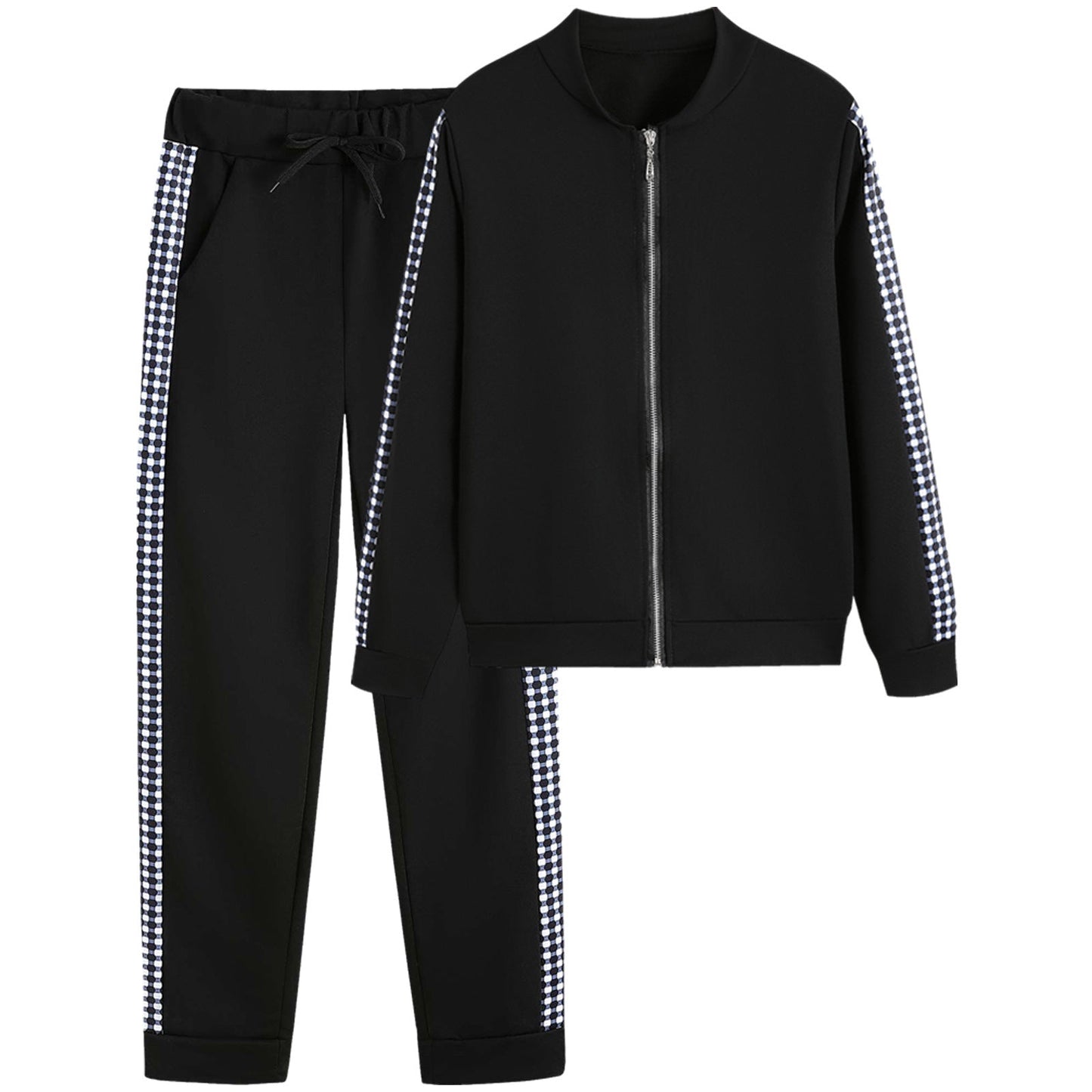 Women's Sporty Leisurewear Set with Side Check Pattern Decoration Ivyshape