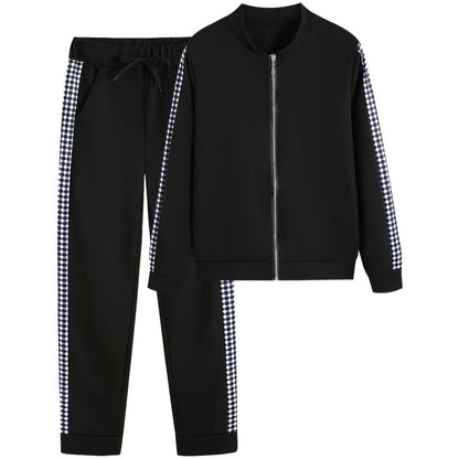 Women's Sporty Leisurewear Set with Side Check Pattern Decoration Ivyshape