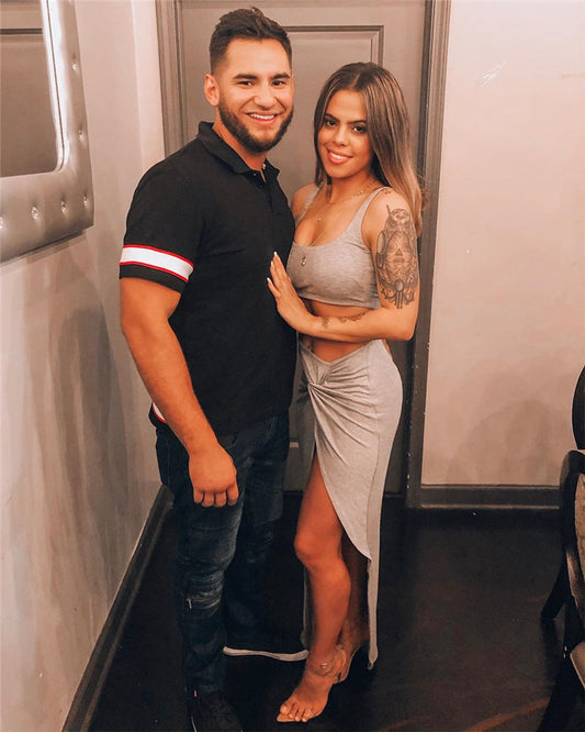 Ladies casual two-piece set with high slit and crop top Ivyshape