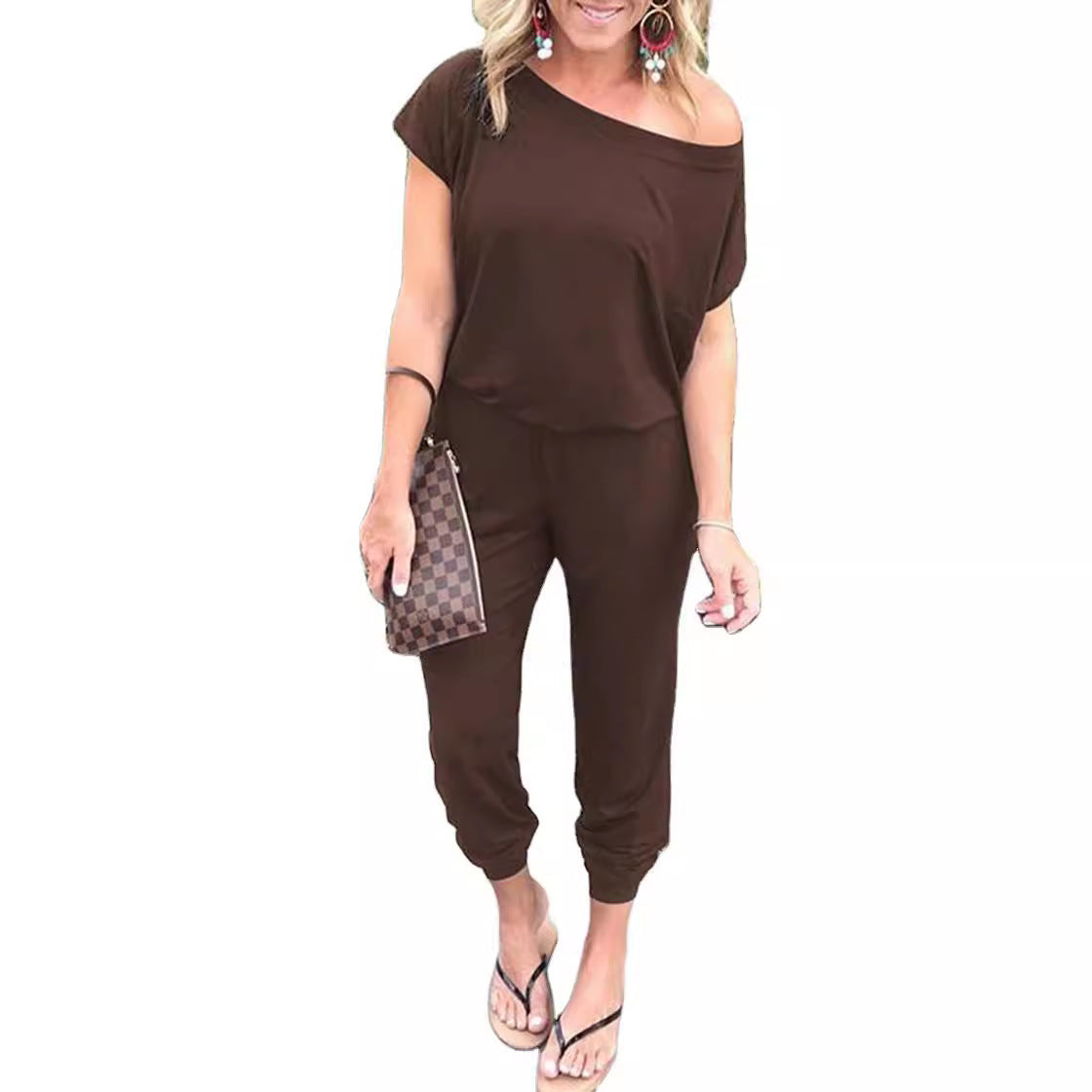 Women's casual jumpsuit with off-the-shoulder design Ivyshape